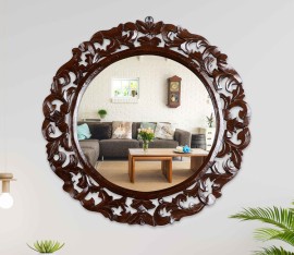 Buy Brown Hand Crafted Wooden Round Wall Mirror, Jaipur, Rajasthan